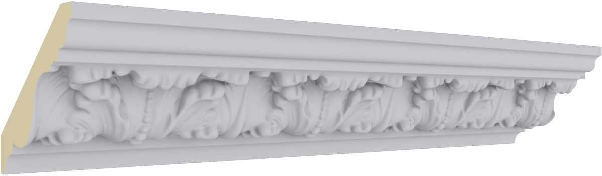 Endurathane Colton Acanthus Crown Moulding, 3 1/4"H x 3 1/2"P x 4 7/8"F x 94 1/2"L, (4 7/8" Repeat), Factory Primed (12-Pack)