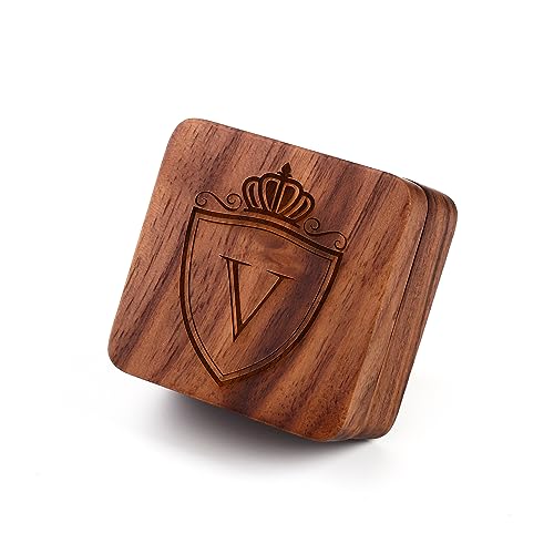 Image of Mens Initial Silver Cufflinks A-Z Alphabet Letter Steel Cuff Links with Engraved Walnut Wood Box Groom Groomsman Wedding Set