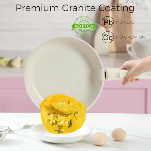 Image of SODAY 15Pcs Cookware Set with Detachable Handle | Nonstick,pink, Aluminum, Granite coating,induction ready, RV kitchen, stackable design, space-saving for small kitchens