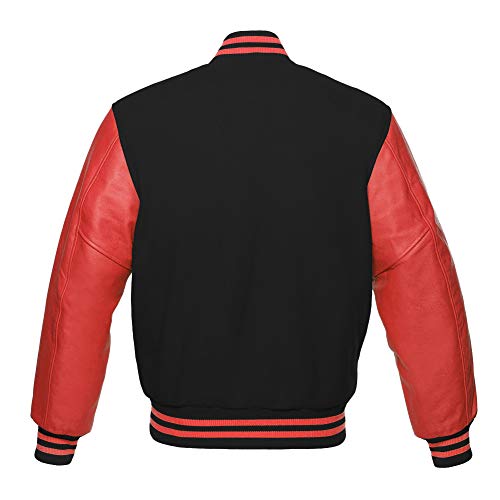 Men's Varsity Baseball Letterman Bomber Premium Wool & Genuine Red Leather Sleeves Jacket2