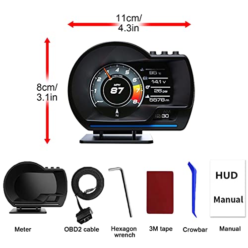 ACECAR Car HUD Head Up Display, OBD+GPS Smart Gauge with Test Brake Test Overspeed Alarm HD LCD Refitting Code Table Display, Works Great for Most Cars (P6) - Thumbnail 6