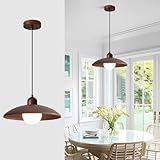 Fulesi Modern Pendant Light Walnut Wooden Dome Pendant Light Fixture Adjustable Rustic Farmhouse Hanging Lighting for Kitchen Island Dining Room Office Hallway Foyer Bedroom