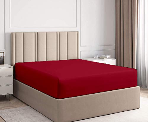 Image of All Around Brushed Microfiber King Fitted Sheet - (78 x 78) Inches - 10'' Deep Pocket Elastic Fitted Bedsheet + 1 Pillow Cover 400 Series Extra Soft & Easy Fit - Burgundy