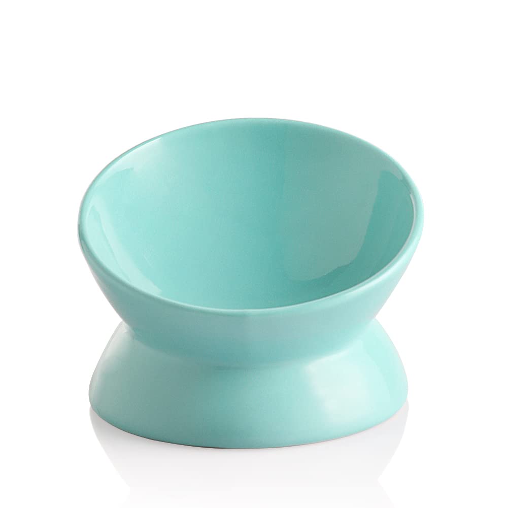 Sweejar Home Ceramic Raised Cat Bowls, Slanted Cat Dish Food or Water Bowls, Elevated Porcelain Pet Feeder Bowl Protect Cat's Spine, Stress Free, 140ml, Backflow Prevention (Pure turquoise) โ image 1