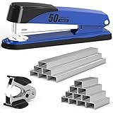 Metal Stapler Heavy Duty 50 Sheet Capacity with 1750 Staples and Staple Remover, Blue Stapler Full Strip Staplers for Desk, No Jam, Non-Slip Office Stapler with Staples for Office & Classroom, Blue