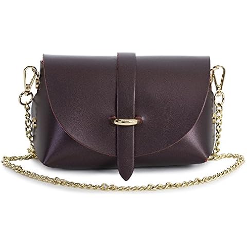 LiaTalia Italian Leather Mini Small Micro Shoulder Crossbody Evening Bag With Metal Chain Strap - Includes a Protective Dustbag - CORIN [Metallic Burgundy] Cover