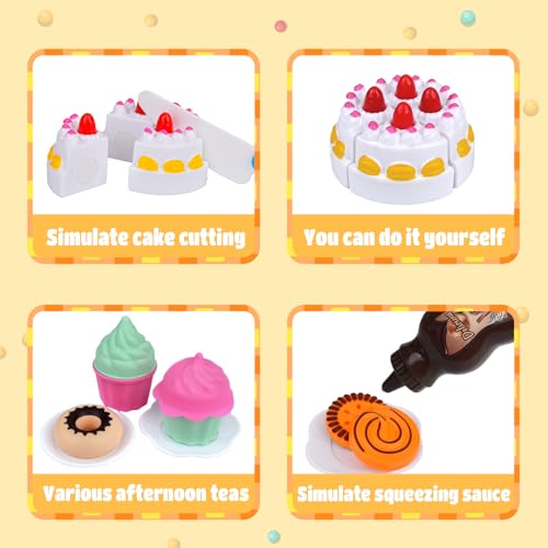 Kinderküche Dessert Set Spielzeug Küchenzubehör Lebensmittel mit Dessertplatte, Lernspielzeug Teeparty Geschenk für Kinder ab 3 Jahren