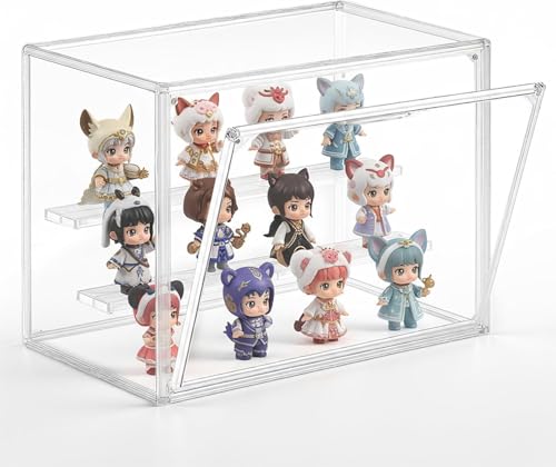 Duvinin フィギュアケース アクリルケース ディスプレイケース コレクションケース マグネット式扉 積み重ね可能 組み立て式 三層ステージ 透明