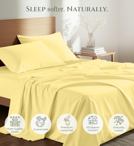 Image of Royale Linens 100% Organic Cotton Full Size Flat Sheet Only - Percale Top Sheets - Full Flat Sheet Sold Separately - Lightweight & Super Soft 100% Cotton Yellow Bed Sheets Only (81 inch x 96 inch, Yellow)