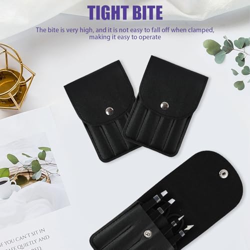 Juego de 5 pinzas de depilar profesionales de acero inoxidable, pinzas de precisión negra con revestimiento antideslizante, funda de piel incluida para cejas, pelo encarnado y cuidado facial - imagen 4