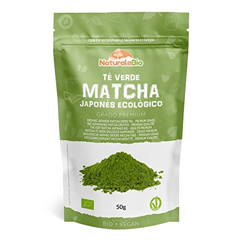 Té Verde Matcha Orgánico Japonés en Polvo - Grado Premium - 50g. Té Matcha Biológico Japonés. Té Bio Grado Premium. Matcha Ecológico Cultivado en Japón, Uji, Kyoto. Ideal para Beber, Cocina y Latte