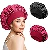 2 Piezas Gorro Saten Pelo Rizado Ajustable Gorro Pelo Rizado Dormir Gorros de Satén para Pelo Rizado con Banda Ancha Elástica para Mujeres y Niñas