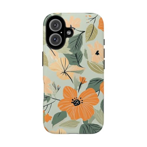 Coque iPhone 16 motif floral orange et pêche protection rigide brillante pour smartphone