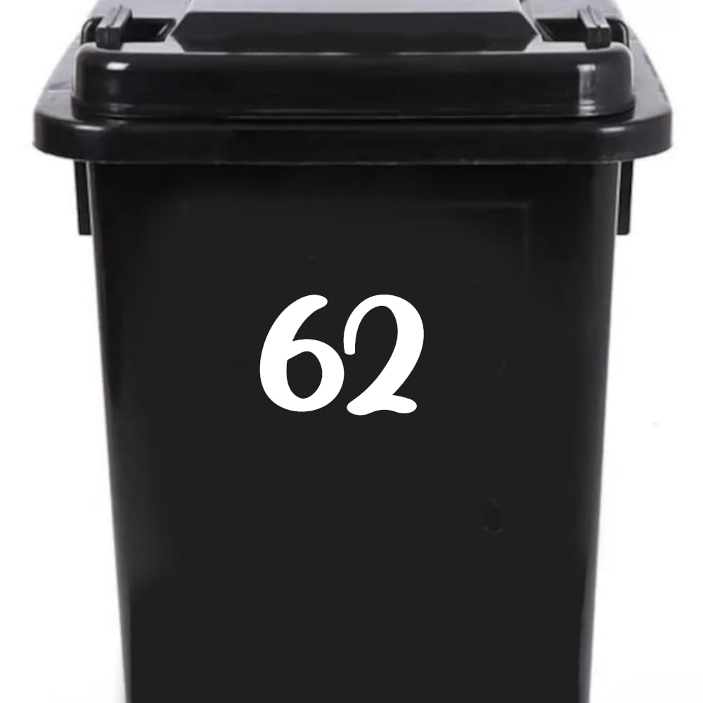 Pack of 4 House Number Wheelie Bin Stickers - Waterproof Decals - Easy-to-Apply - Recycling Boxes - Party Decorations (62) โ image 1