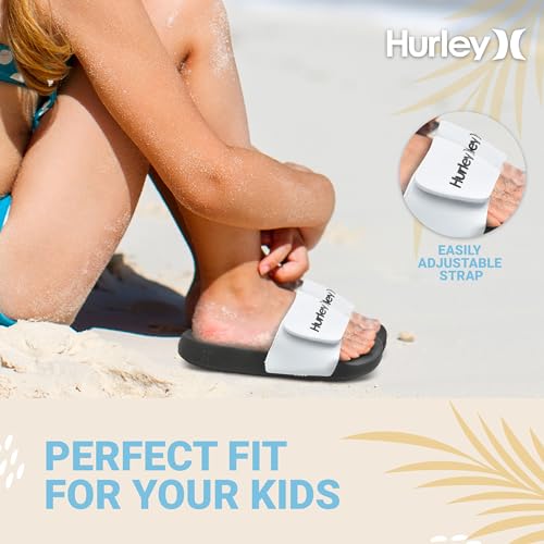 Image of Hurley Kids NAIA Slides Adjustable Strap Slip-On Sandals Indoor and Outdoor EVA Footbed Shower Slides for Girls and Boys