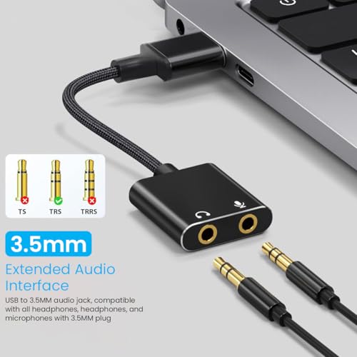 Image of Verilux USB C to 3.5mm Jack Audio Adapter, Headphone & Mic Splitter, USB-C Audio Splitter Dual 3.5mm Jack Aux Adapter for Gaming, Online Meeting, Calls