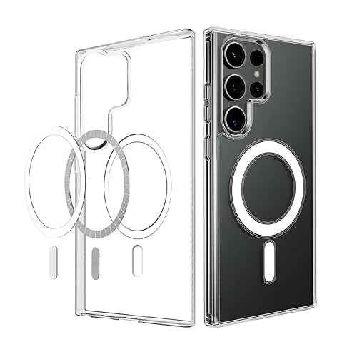 Image of CEDO Cover for Samsung Galaxy S22 Ultra (5G) | Compatible with MagSafe Wireless Charging | Designed with Magnetic Lock Shockproof Phone Bumper Transparent Back Case Cover (Transparent)