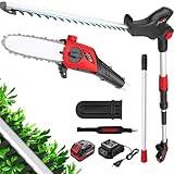 TEENO 2-in-1 Heckenschere und Motorsäge,Neigbarer Kopf,Mit 20V 4000mAh-Akku,Inklusive Verstellbarer Teleskopstange und Bequemen Schultergurt，Akku Multifunktionswerkzeug