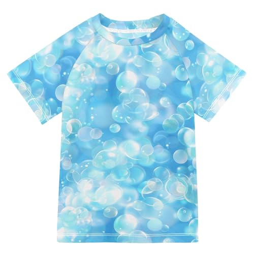 Boys Rash Guard Short Sleeve Swim Shirts for Boys Blue Bubble Sun Protection 7-8T