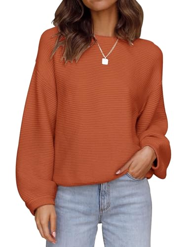 ZESICA Women's Crew Neck Lantern Sleeve Knit Pullover
