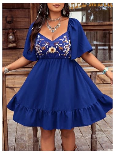 Image of BEAUDRM Women's Plus Size Western Cowgirl Dress Floral Boho Country Flowy Causal Spring Mini Dress Summer Vacation Outfits