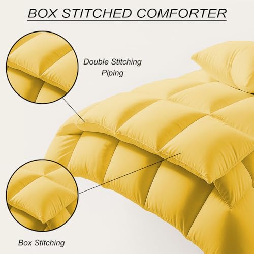 Image of King Size Comforter Set - All Season Down Alternative Bedding Comforter Set - Quilted Duvet Insert with Corner Tabs - Box Stitched Blanket - Breathable, Soft - Gold