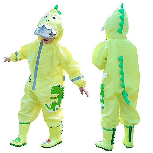 Preisvergleich Produktbild Baogaier Jungen Mädchen Regenmantel Kapuze Regenjacken Dinosaurier Kinder Wasserdicht Atmungsaktiv Tasche Outdoor Wandern Overall Regenbekleidung für Kinder Schulkind Unisex 7-10 Jahre - Grün