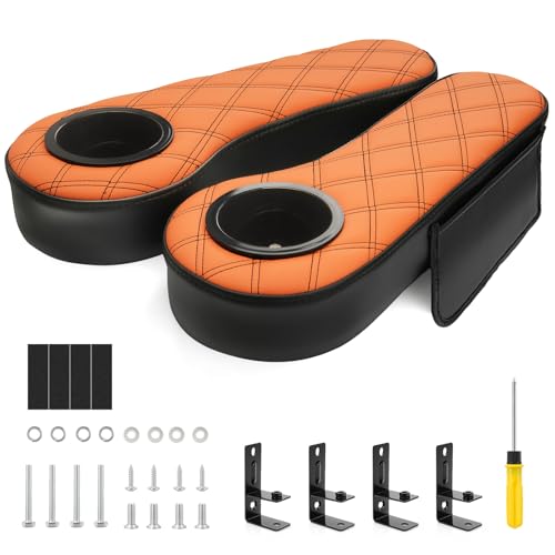 CartClan Univeisal Golf Cart Diamond Rear Armrest with Cup Holder, Suitable for Club Car EZGO Yamaha Golf Carts Arm Rest with 1" Side Square Tube, No Drilling & Stable Triangle Support Frame-Brown