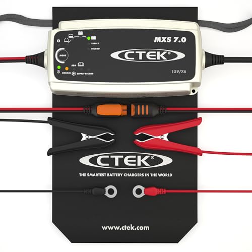 CTEK MXS 7.0 Fully Automatic Battery Charger (Charges, Maintains and Reconditions Car, Caravan and Motorhome batteries) 12V, 7 Amp - UK Plug, Black