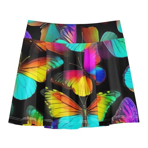 Neon Athletic Shorts Girls Skorts Skirts with Shorts Teen Cheer Neon Butterflies Black 4t2