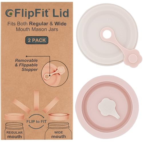 ORIGINAL CREATOR - FlipFit™ Silicone Mason Jar Lids with Straw Hole Drinking Lids - Dual-Fit Regular & Wide Mouth Canning Jars (Kerr, Ball, Mainstays) - 100% Pure Silicone (No Fillers) & Plastic-free