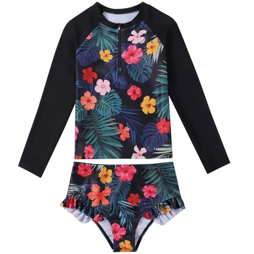 Girls Long Sleeve Swimsuit Rash Guard Set Bathing Suit Two Piece Swim Suit UPF 50+ Summer Swimwear for Kids