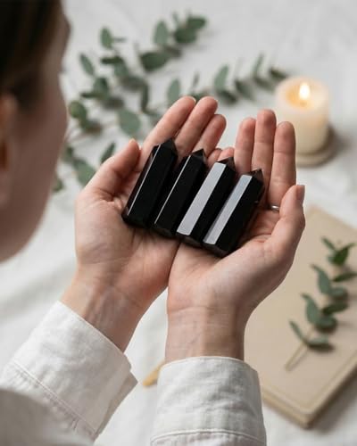 Image of Natural Healing Crystal Wand Set - 2.4-2.8 inch Polished Gemstone Point Obelisk - Obsidian Hexagonal Towers for Reiki Energy, Chakra Balancing, Meditation & Home Office Decor - Spiritual Gifts for Women