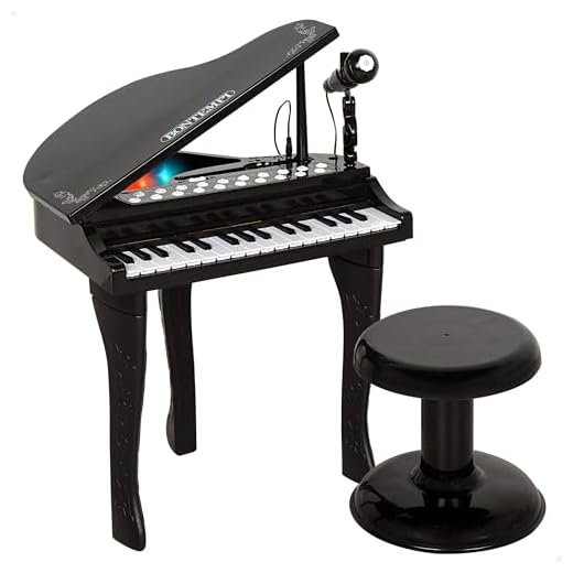 ColorBaby Bontempi Piano Infantil de Cola con 32 Teclas, Micrófono, Taburete, Luces, guía de Colores, grabación, Reproducción, Entrada Auxiliar, Estructura Estable, 40x46x62 cm, Desde 3 años (39217)