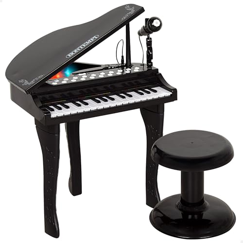 ColorBaby Bontempi Piano Infantil de Cola con 32 Teclas, Micrófono, Taburete, Luces, guía de Colores, grabación, Reproducción, Entrada Auxiliar, Estructura Estable, 40x46x62 cm, Desde 3 años (39217)