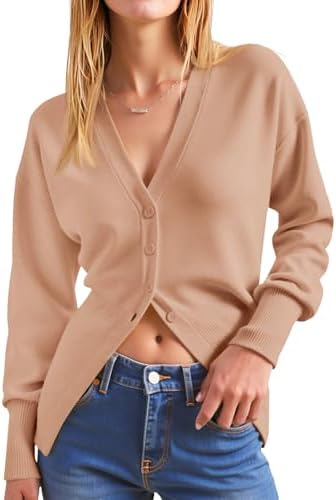 Saodimallsu Womens V Neck Cardigan Sweaters Fitted Button Up Front Slit Casual Dressy Fall Sweater Jackets