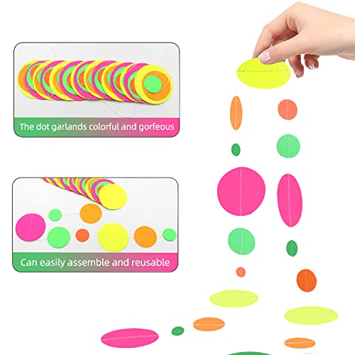 110feet UV Round Dot Paper Neon Garland Streamers Black Light Neon Decorations for Dark Glow Party UV Reactive Glow in The Dark Party Supplies Wedding Birthday Banner Decoration