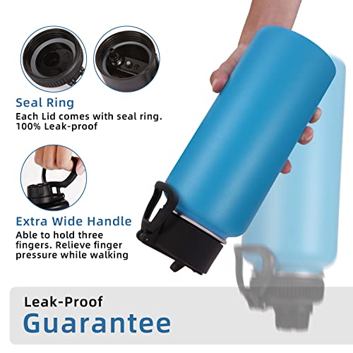 Image of Volhoply 32 oz Insulated Water Bottles Bulk 4 Pack with Straw Lid & Spout Lid,Stainless Steel Sports Water Bottle,Double Wall Vacuum Cups,Leakproof Wide Mouth Metal Flask for Hiking,Camping(Blue,4)