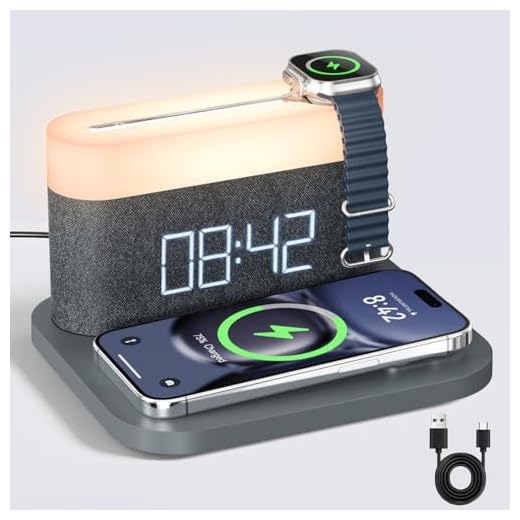 Alarm Clock with Multi-Function Mobile Phone Watch Wireless Charging 15W Max Touch Bedside Lamp,3 Colors nightlight, Sleep Timer for Bedroom,Bedside,Desk