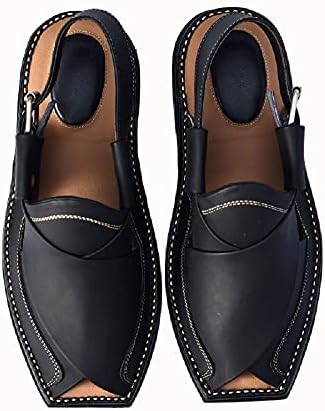 III-Fashions Men's Traditional Style Peshawari Leather Sandals Adjustable Strap Summer Shoes Boys Casual Outings Cowhide, Black, 10 | Image 3