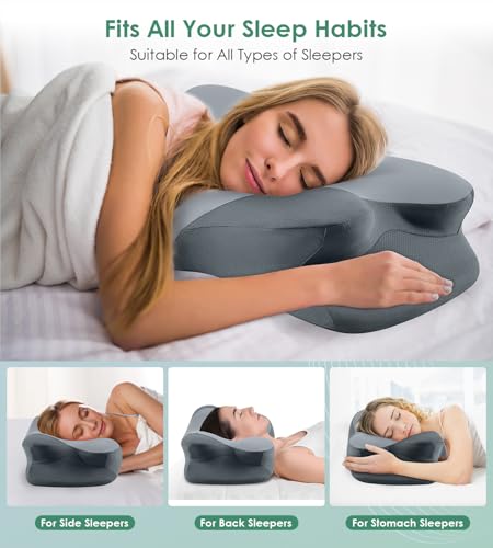 Image of DONAMA Cervical Pillow for Sleeping, Contour Memory Foam Pillow for Neck and Shoulder Support, Ergonomic Neck Pillow for Side Back Stomach Sleepers, Bed Pillows with Cooling Pillowcase