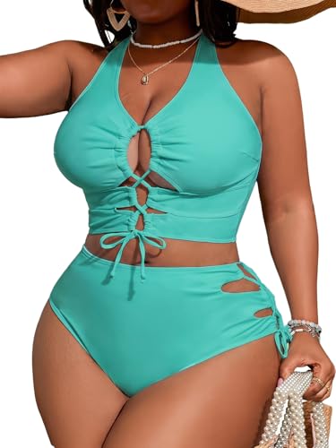 Image of SOLY HUX Women's Plus Size Bikini Set Sexy Swimsuit Lace Up Tummy Control 2 Piece Bathing Suit