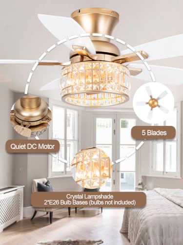 Image of 42 inch Flush Mount Crystal Ceiling Fan with Lights White and Gold