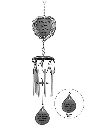 Banberry Designs Windchime And Ornament Combo - I Thought Of You With Love Today Poem Engraved On This Wind Chime - Angel Wings Wrapped Around A Heart And Teardrop Charm - In Loving Memory Chimes #TOP2