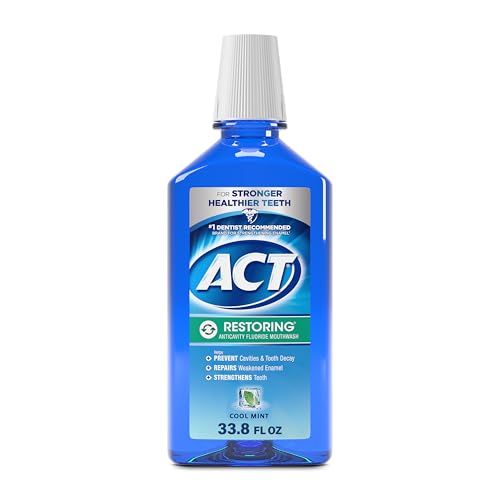 ACT Restoring Fluoride Mouthwash 33.8 fl. oz., Strengthens Tooth Enamel, Cool Mint, Pack of 3