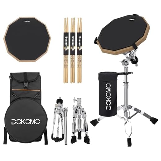 Drum Practice Pad with Snare Drum Stand Set, 12-Inch Double Sided Silent Practice Pad Kit with Drum Sticks, Drumstick Holder, Luminous Carrying Bag, Grey (Fits 8''-15'' Drums), Black