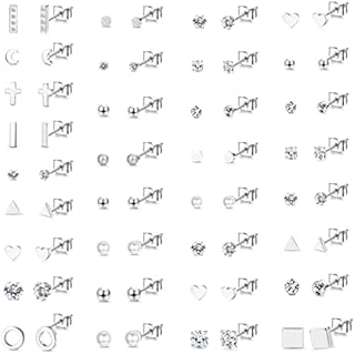 Dochais 33 Pairs Studs Small Cartilage Earrings Hypoallergenic Tiny Ball Ear Studs Piercing SetDiamond Moon Star Heart Pearl Triangle Circle Earrings for Women Men Girls