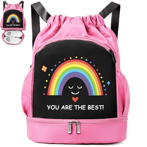 YOUYIKE Borsa da nuoto per bambini, con motivo di calcio e arcobaleno, scomparto sul fondo,...
