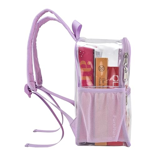 Image of Busiuw Clear Backpack for Stadium Events 12x12x6 Mini SmallSports Fan Backpacks with Front Pocket for Concert Sport Events Work Travel(Light purple)