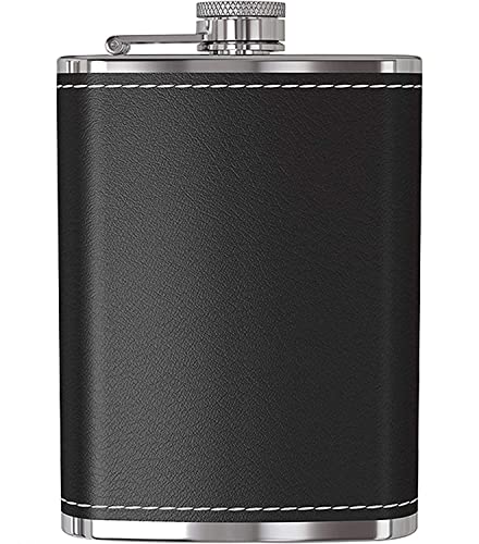 Image of Stainless Steel 8 Oz Liquor Hip Flask with Leather Cover and Wine Whiskey Vodka Alcohol Drinks Pocket Bottle for Men Women (236 Ml, Black)